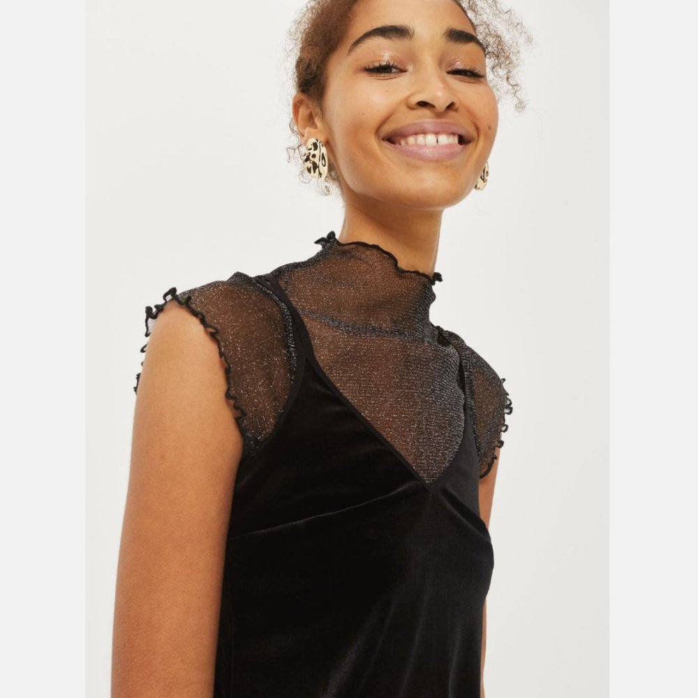 Black velvet Strappy Slip Dress by Topshop - Picture 3 of 8